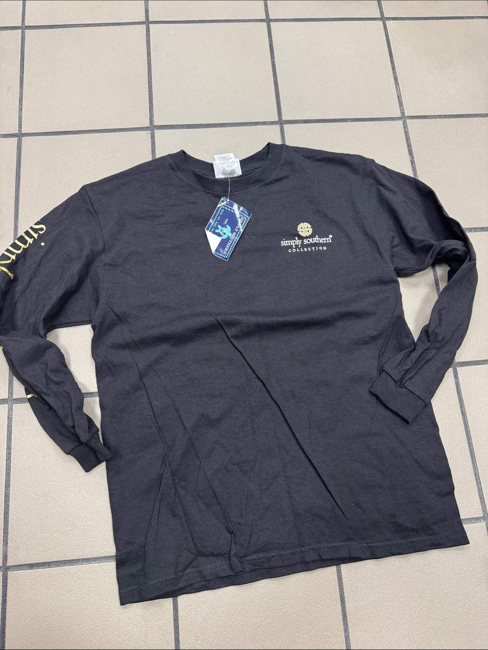 Simply Southern Black Long Sleeve Tee with Gold Logo
